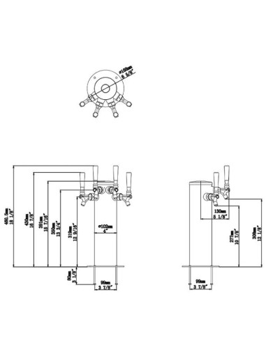 Torre dispensadora cilíndrica de 4 salidas inox